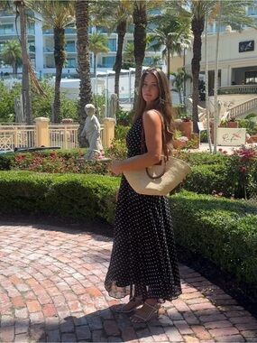 Fehaute Black Polka Dot Maxi Dress - Classic Summer Style